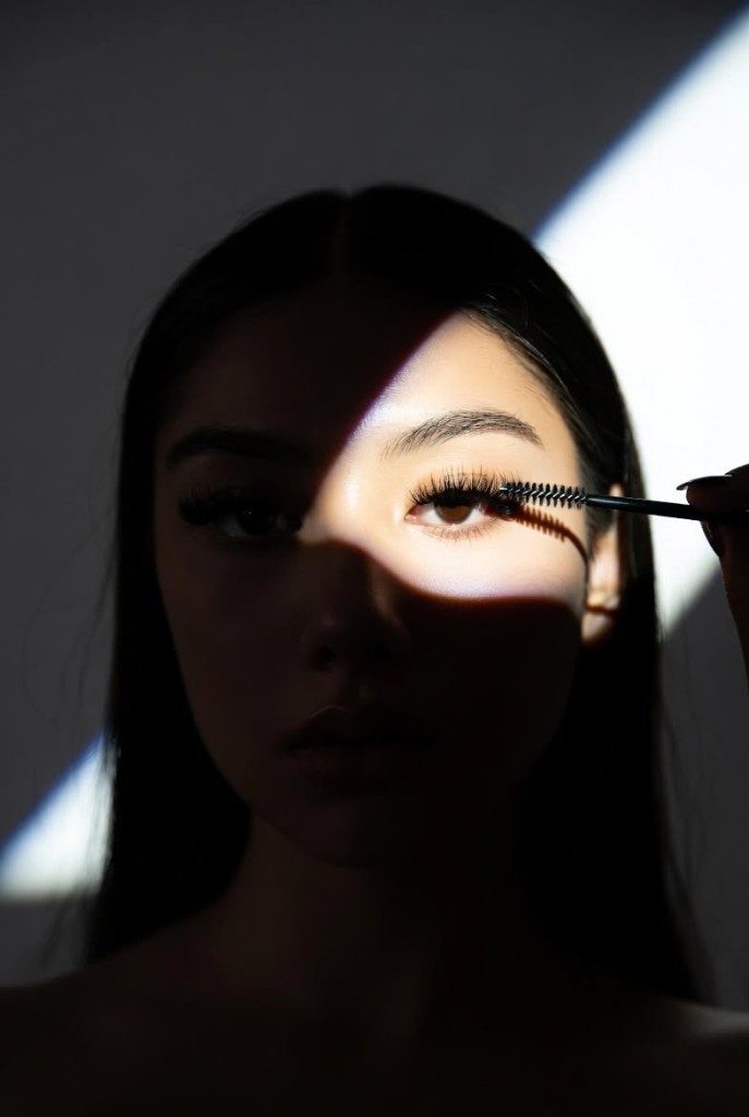 Retrato com luz dramática e escovinha nos cílios, técnica sob medida